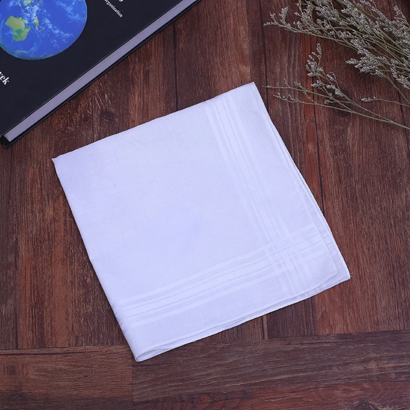 

40x40cm Men Womens Fancy Woven Handkerchiefs Classic Pure White Cotton Hankies