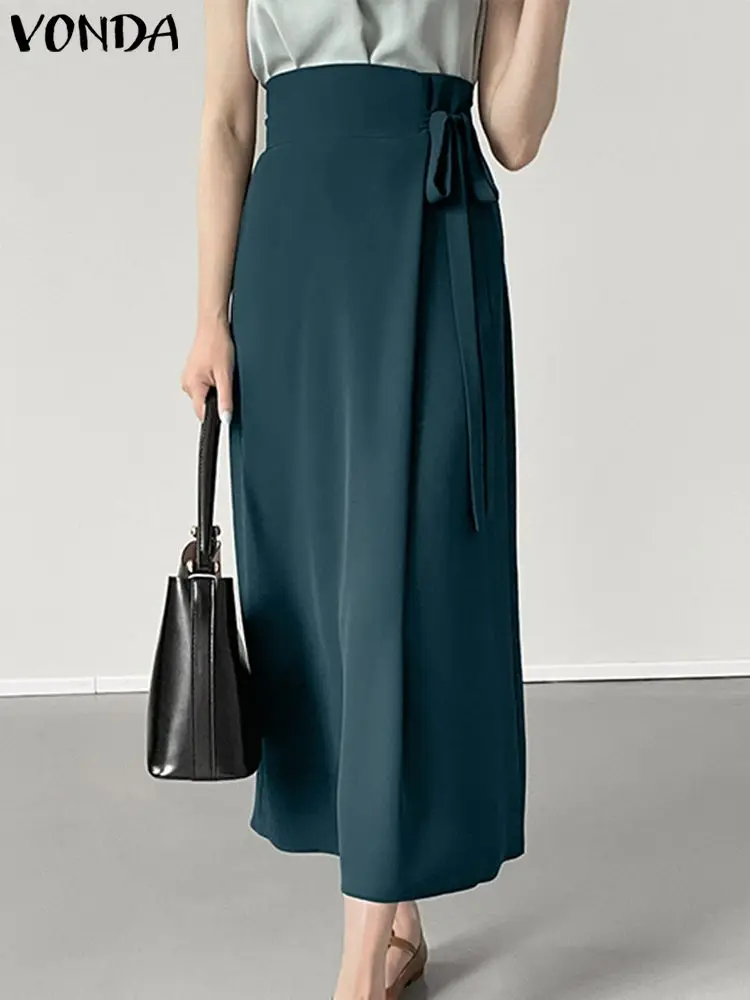 Модные женские юбки VONDA 2024 повседневные длинные однотонные элегантные офисные с