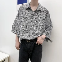 summer leopard shirt men fashion society mens dress shirt korean version loose short sleeve shirt mens oversized casual shirt