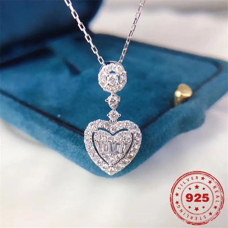 

925 Sterling Silver color Diamond Necklaces Women Luxury Solitaire Heart Natural Moissanite Gemstone Silver 925 Jewelry Pendant