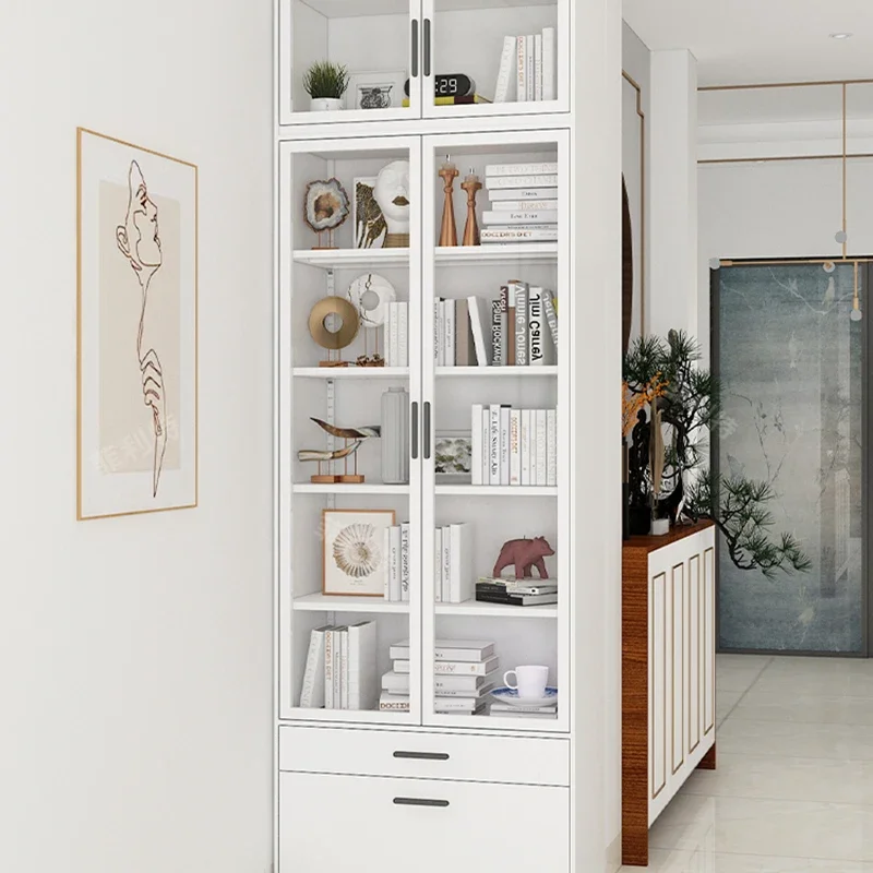 Домашний пыленепроницаемый книжный шкаф ящики стеклянные двери кремовый стиль