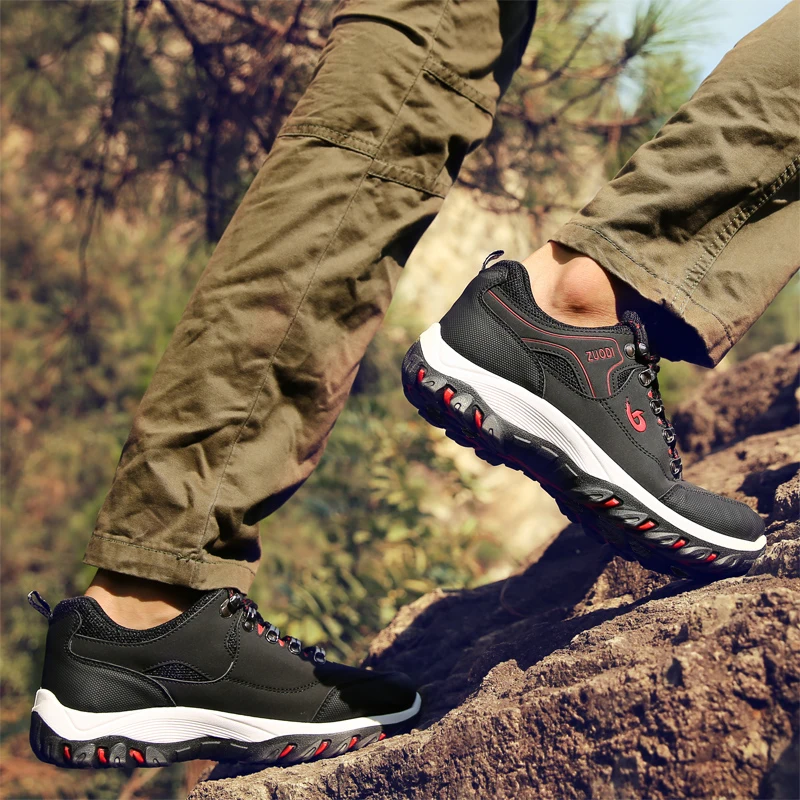 Hiking Shoes Men Fashion Sneakers Lace Up Mountain Boots Non-slip Outdoors Leather Tactical Boots Shoes for Trekking Hunting