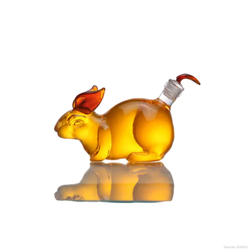 Lead-free glass rabbit shaped animal 150ml wine bottle barware whiskey decanter for Liquor Scotch Bourbon