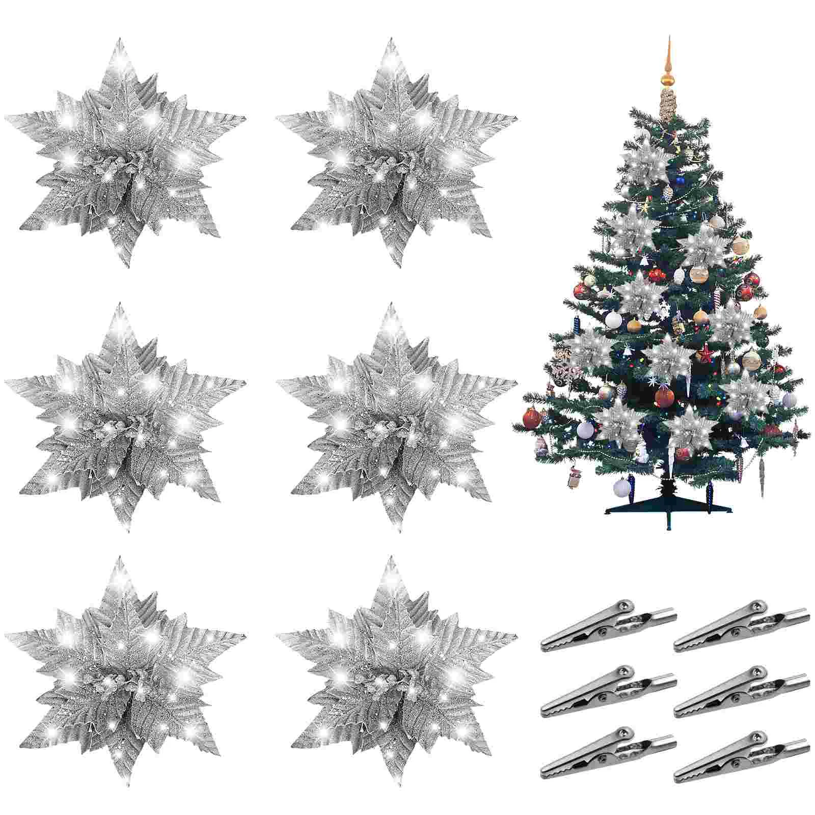 

Christmas Flowers Tree Poinsettia Decorations Artificial Flower Ornamentsfake Decor Valentines Ponsiettaclipsfaux Berries Silver