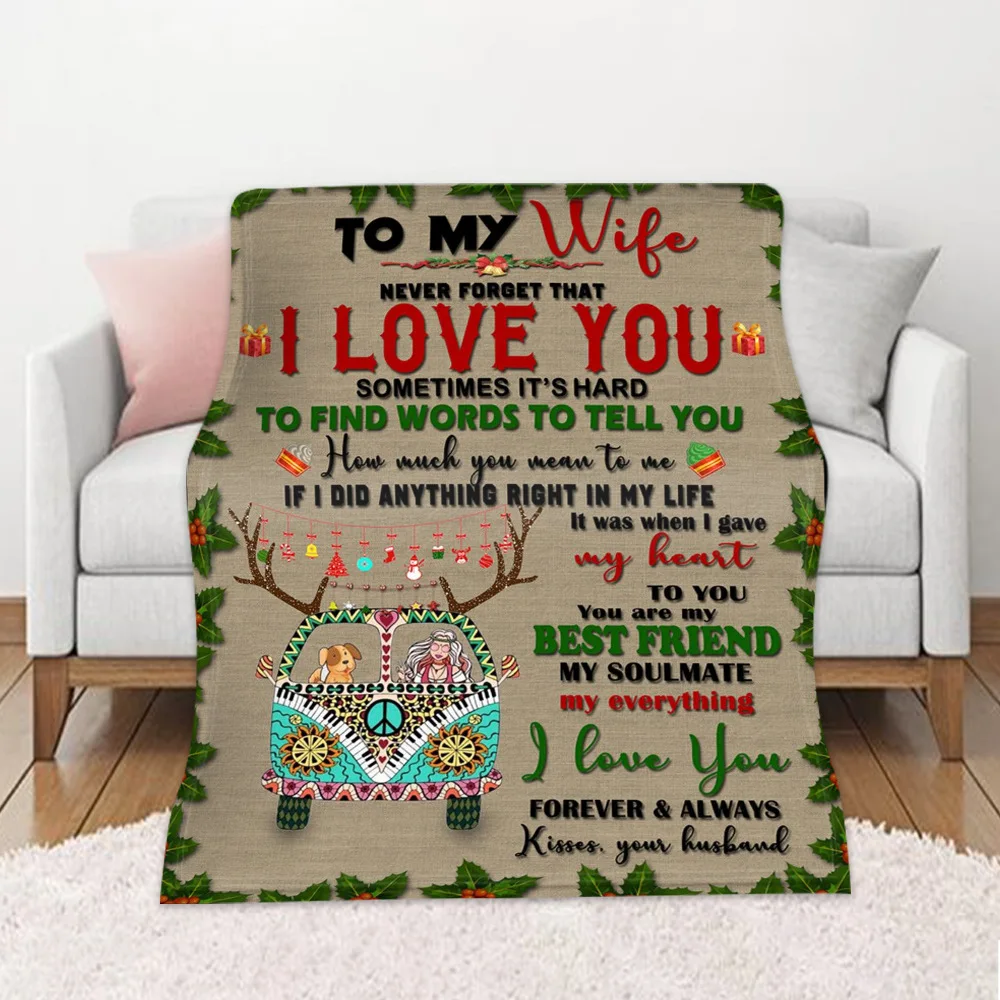 

Soft Flannel Plush Throw Blanket To My Wife Letter Print Quilts Nap Cover Air Mail Blankets For Beds Encourage Express Love Gift