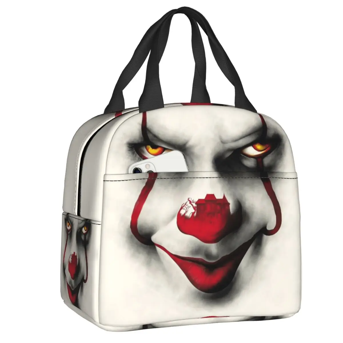 

Halloween Clown Portable Lunch Box for Women Thermal Cooler Food Insulated Horror Movie Character Lunch Bag Portable Picnic Tote
