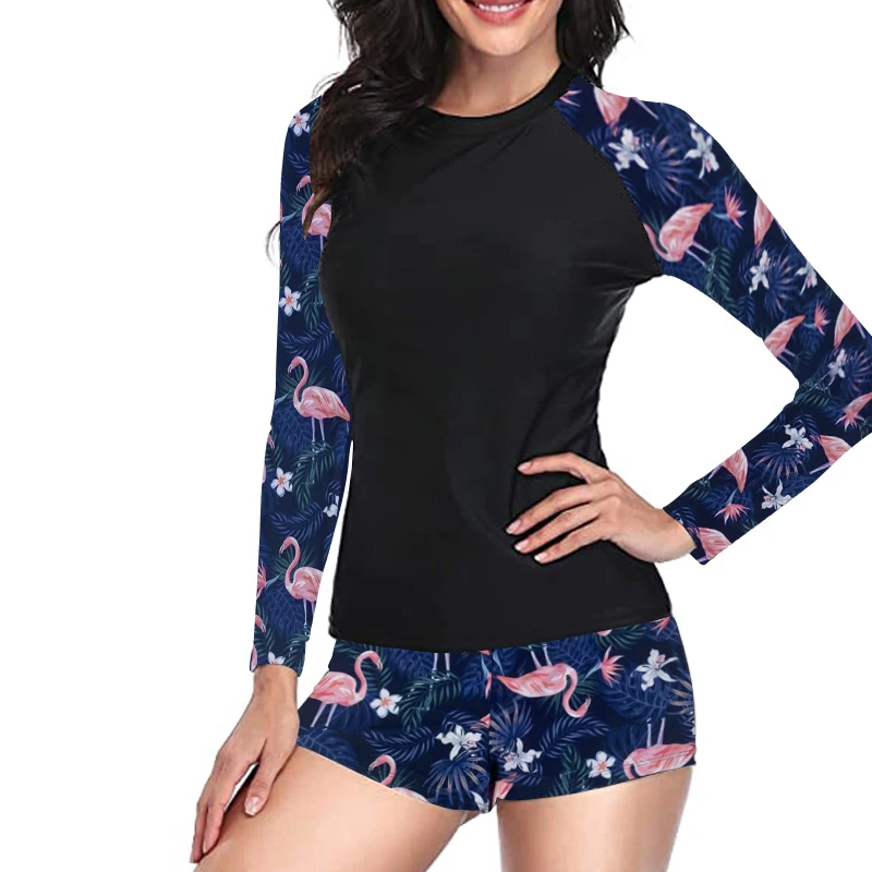 

TYAKKVE Surfing Swimsuit For Women Two Part Rash Guard Swimwear 2023 Long Sleeve Biking Shirts Surfwear Top Retro Print Bather