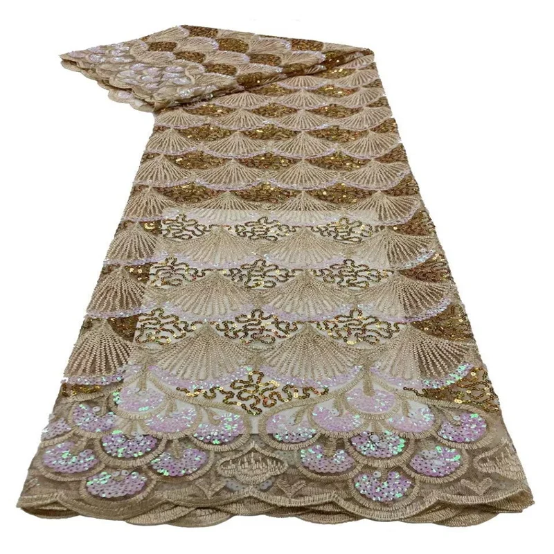 

African Sequence Sequins Net Lace Fabric 2023 High Quality Nigerian French Guipure Tulle Lace Material 5 Yards For Wedding Dress