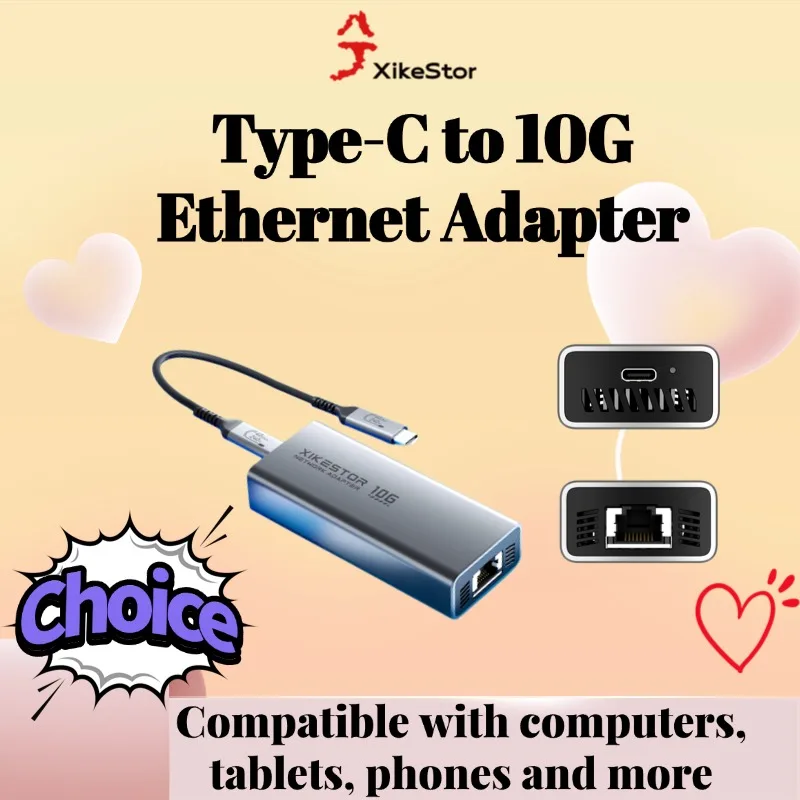 Фото Сетевая карта XikeStor 10 Гбит/с USB, адаптер USB 3.2 на RJ45 с чипом RTL8159, внешний сетевой адаптер 10 Гбит/с для ноутбуков, настольных ПК, планшетов №1