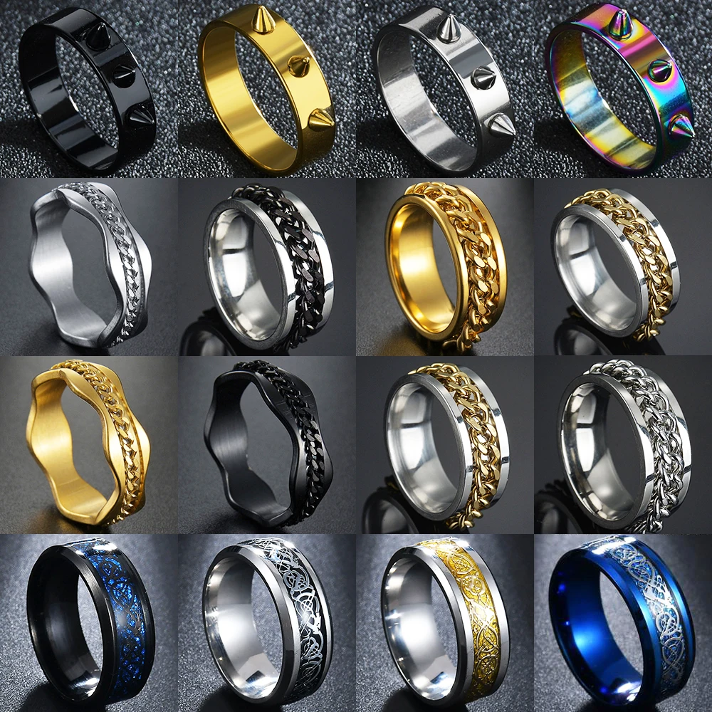 

New Trendy 6/8MM Punk Rock Spike Rivet Ring Men Women Male Stainless Steel Rings Fashion Jewelry for Girls Self Defense Hot Sale