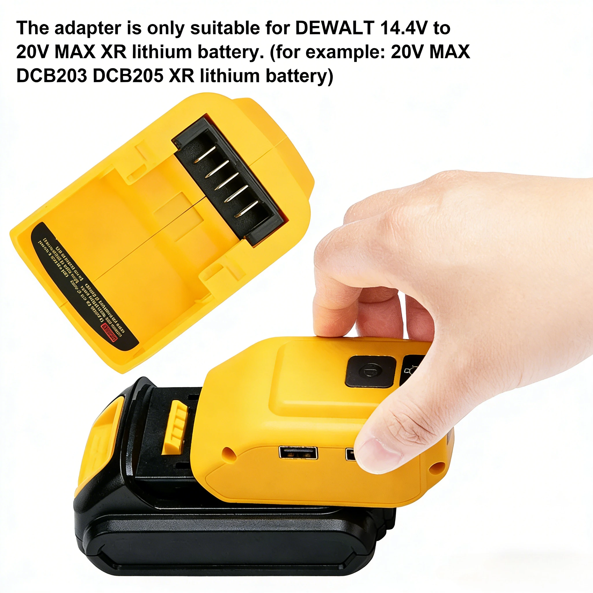 Фото Зарядное устройство DCB090 Power USB для литий-ионных аккумуляторов DeWalt 20V MAX, адаптер-конвертер с LED-подсветкой и портом DC №1
