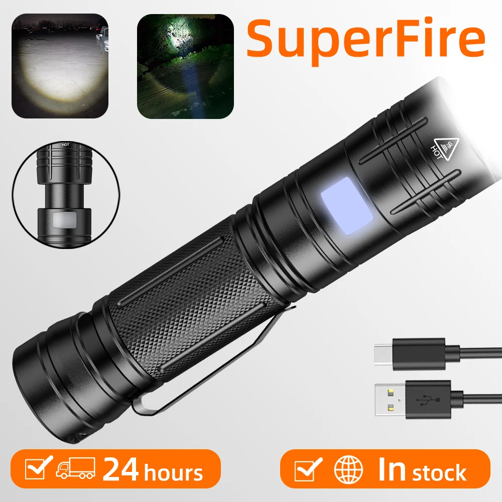 SuperFire Gt75 Strong Light Flashlight 20w Super Bright Built-In Battery Rechargeable Fire Emergency Mini Portable Home Light