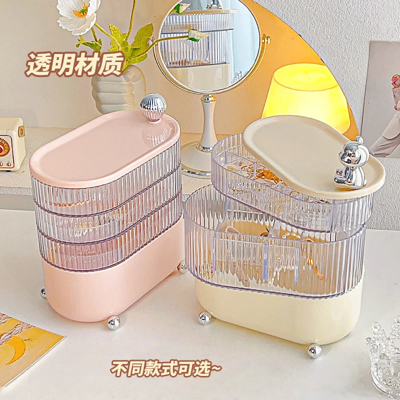 

Transparent Acrylic Rotating Jewelry Box Cream Wind Girl Desktop Cosmetics Lipstick Sundries Multi-layer Shelf Desktop Organizer