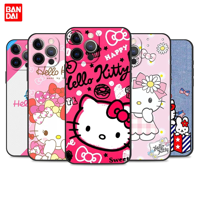 

Cute Hello Kitty Case for iPhone 11 12 13 Pro Max SE 2020 11pro 12pro 13pro Mini Cover Shockproof Black Capinha Silicone Style