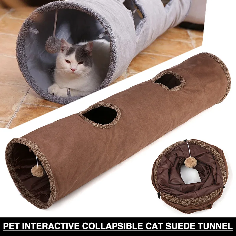 

1pc Pet Interactive Toy Gray/Brown Cat Tunnel Collapsible Kitten Rabbit Playing Tunnel Tubes Balls Pet Exercising Products