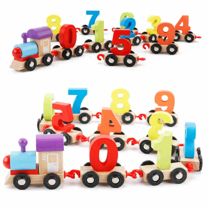 

Children's wooden track drag assembly train toy wooden balls large color beech digital building blocks