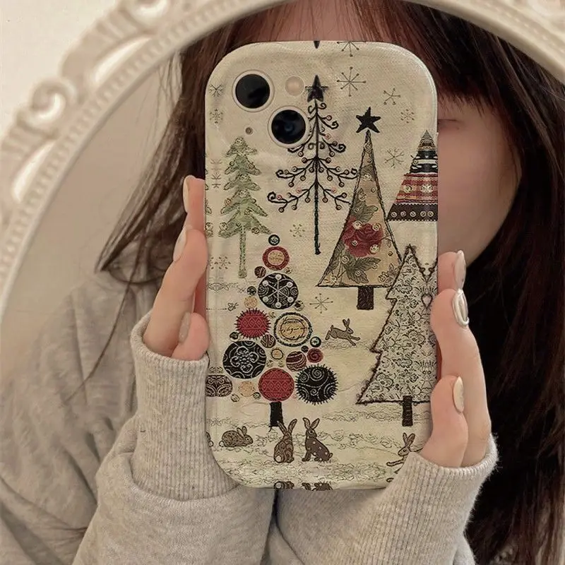 Чехол для iPhone 16 ProMax 11 13 14 15 Pro 12 Mini XR 8 7 Plus XS SE 2022 Рождественская елка с волнистыми