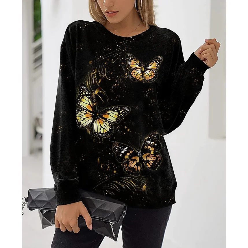 

[New In] Women Casual T Shirt 3D Print butterfly Pattern O-Neck Street Casual Oversized Tops Plus Size