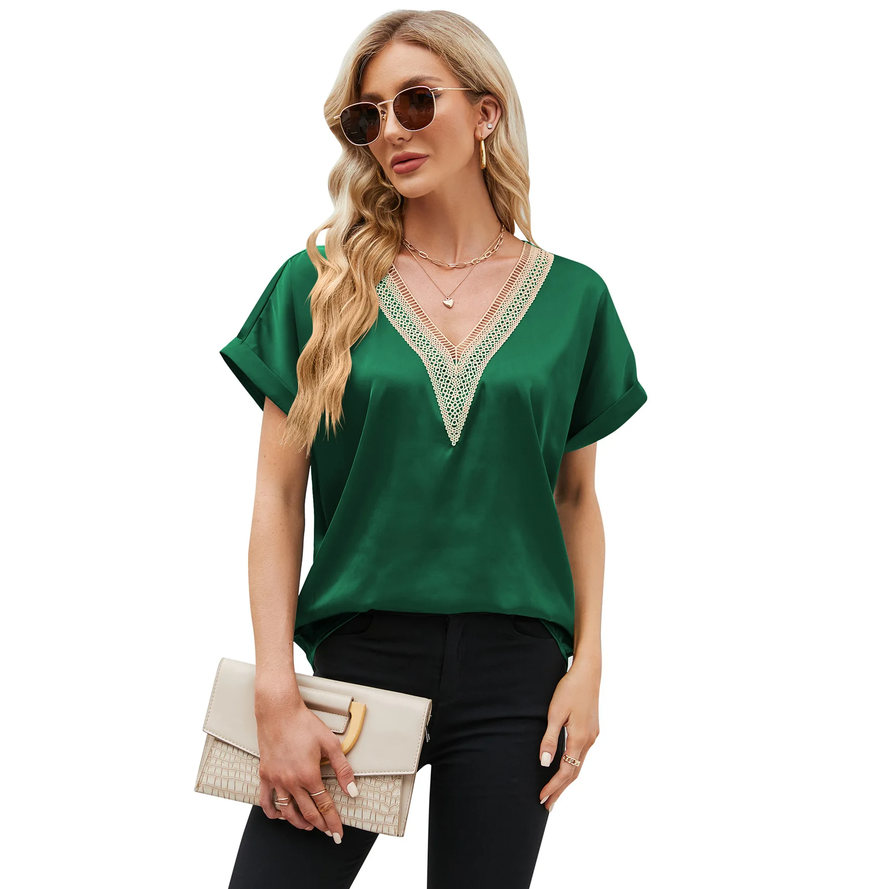 Женские рубашки и блузки рубашка с v-образным вырезом летняя блузка 2024