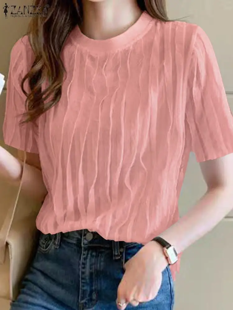 Корейская женская однотонная блузка ZANZEA модные базовые Топы из текстурированной