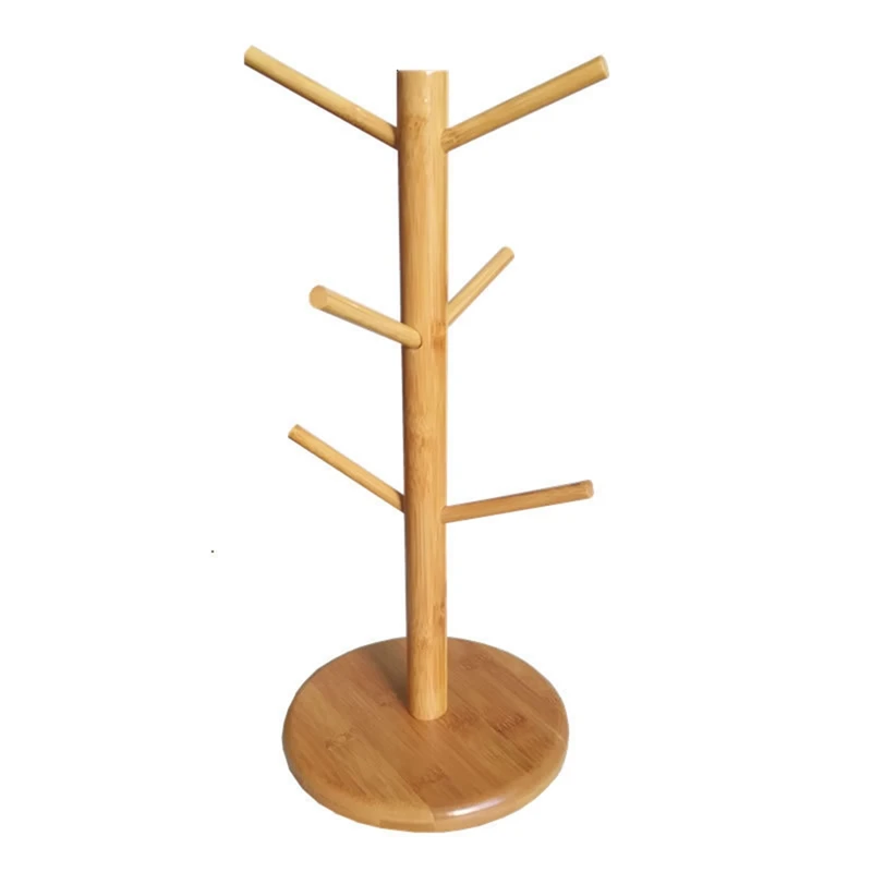 

Tree Shape Wood Coffee Tea Cup Storage Holder Stand Home Kitchen Mug Hanging Display Rack Drinkware Shelf With 6 Hooks