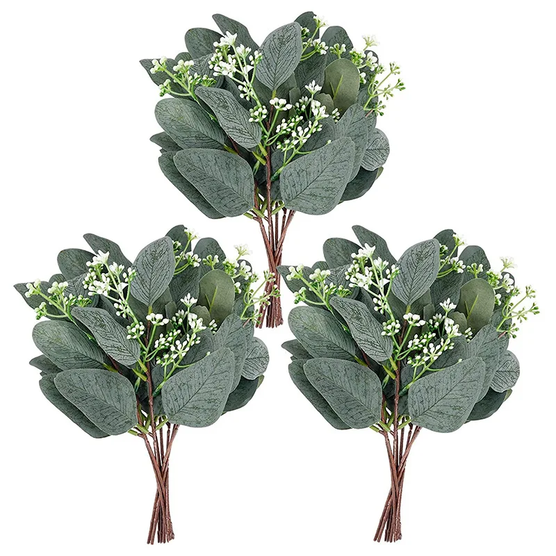 

10Pcs Fake Eucalyptus Leaves Stems Artificial Greenery Flowers For Bride Bouquet Vase Floral Arrangement Home Wedding Decoration