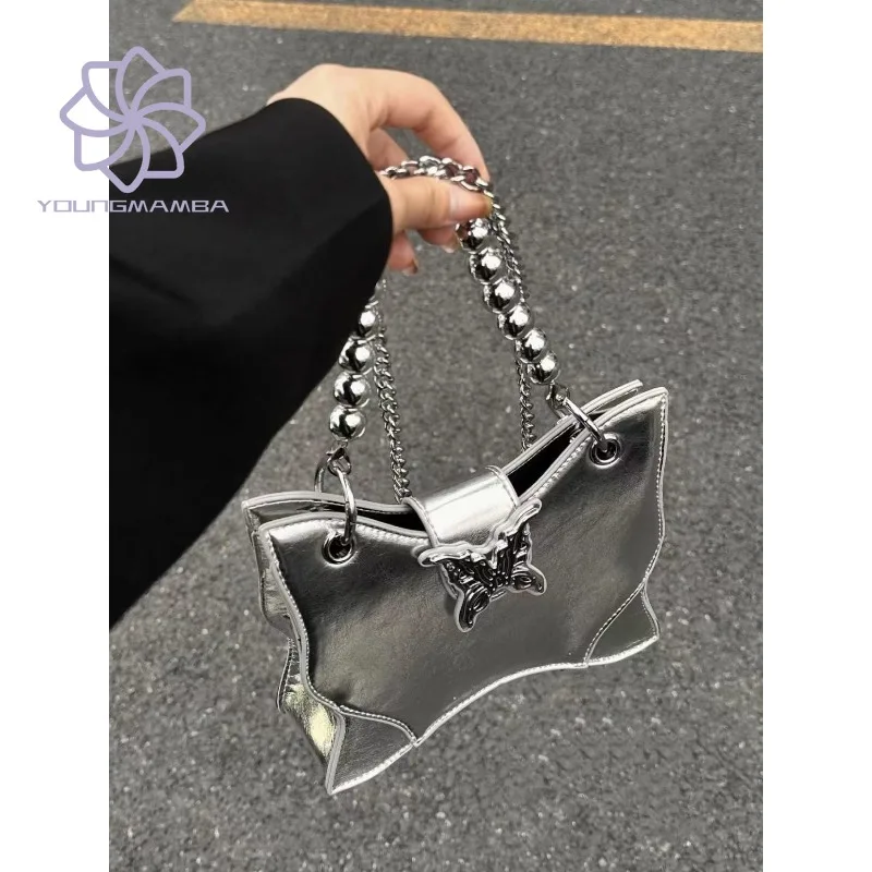 

Silver Butterfly Chain Single Shoulder Mini Bag Women 2023 New Fashion Light Luxury Handheld Bag