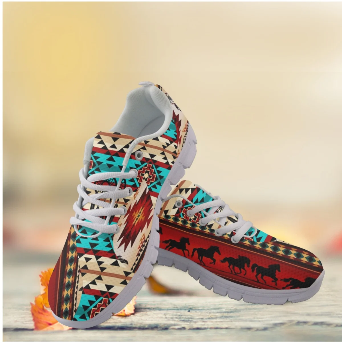 

Nopersonality Casual Sneakers for Women Lace up Flat Shoes Ethnic Aztec Tribal Running Shoes Ladies Zapatos Lightweight Breath