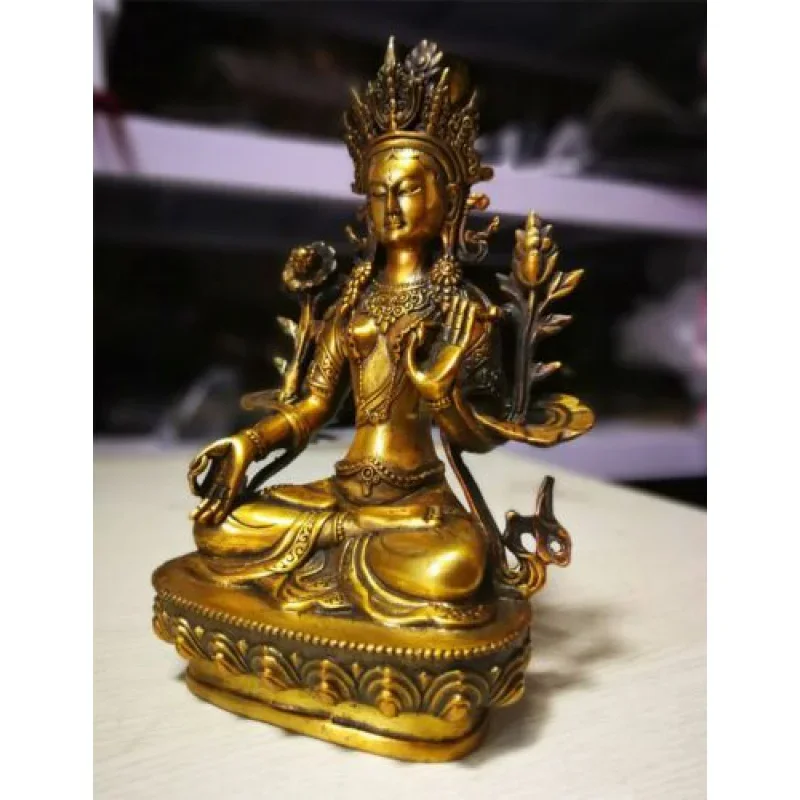 Старая тибетская бронзовая статуя Будды Авалокитешвара Lucky White Tara