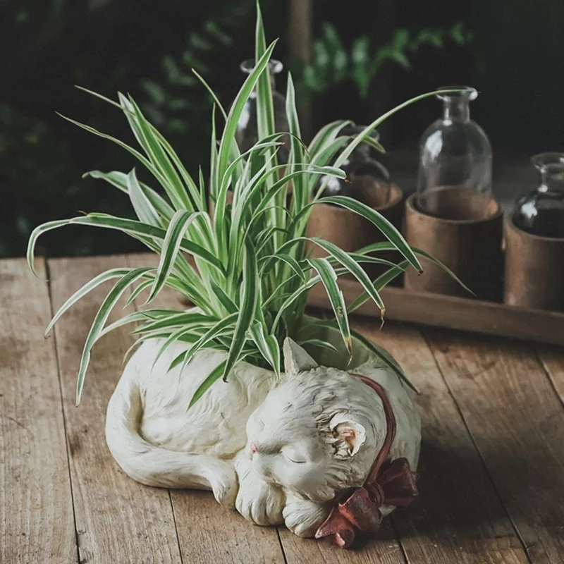 

Creative Bonsai Cute White Cat Flower Pot Animal Flower Pot Resin Succulent Plant Pot Balcony Potted Plant Micro-Decor