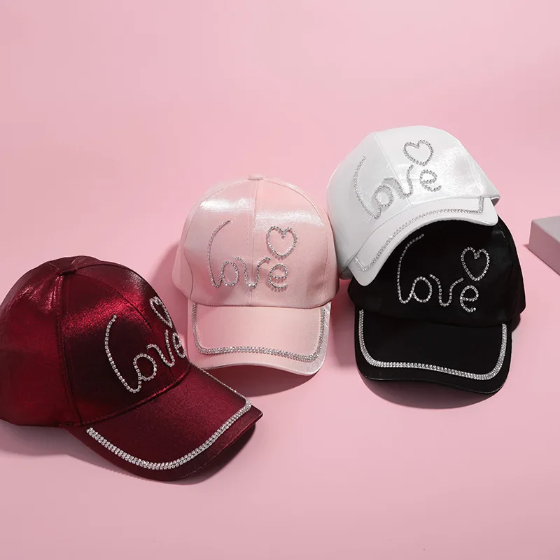 

Spring Hat Female Baseball Cap Korean Version Love Rhinestone Fashion Summer Sunscreen Sun Hat Duck Tongue Hat