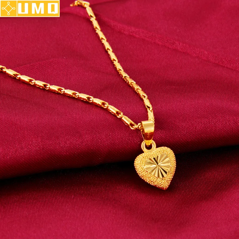 

UMQ Heart 24k 999 Pure Gold Color Pendant for Women Necklace Fine Copy 18K Jewelry Love Clavicle Chain Necklace Valentine's Day
