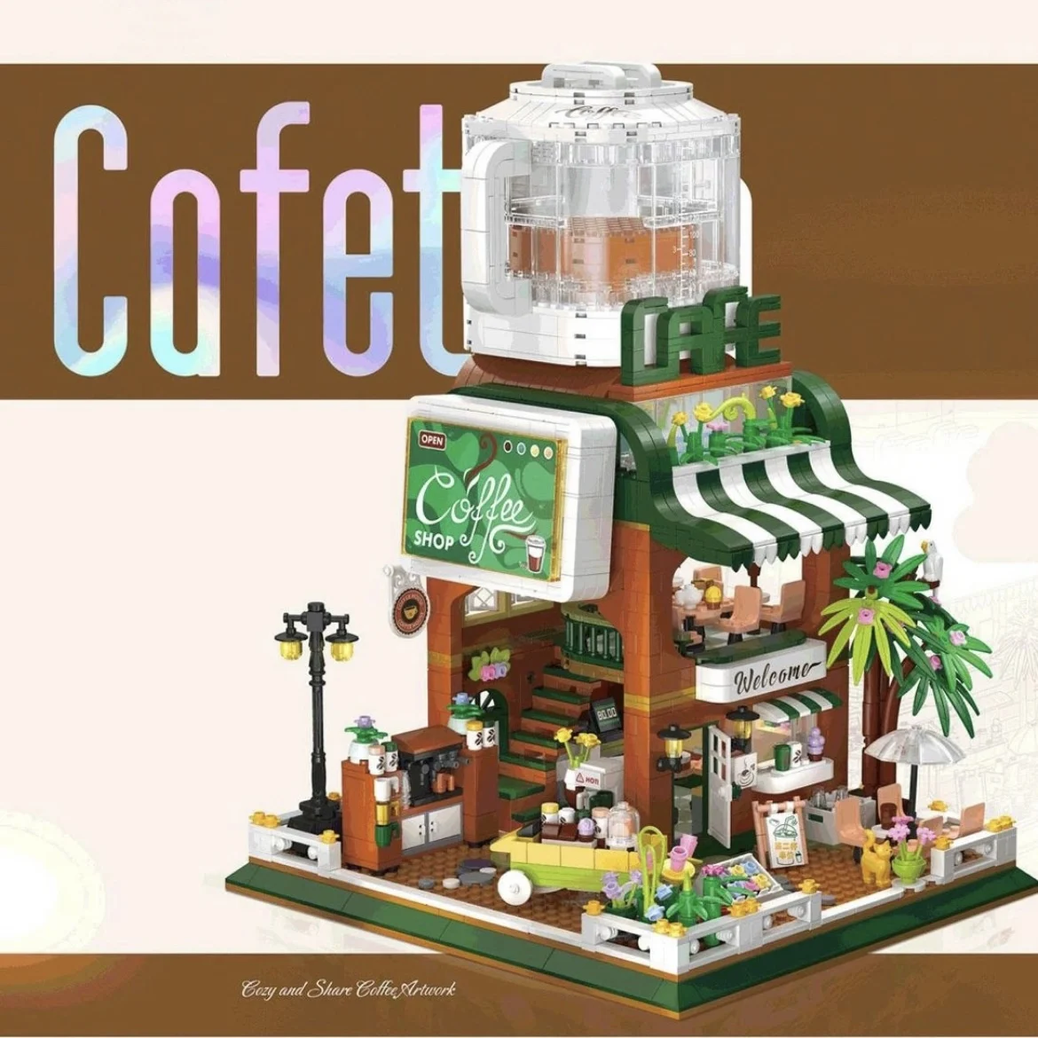 

City Street View Series Coffee Shop House MOC Micro Model Building Block Set Creative Retail Store Bricks Boy Toys Kid