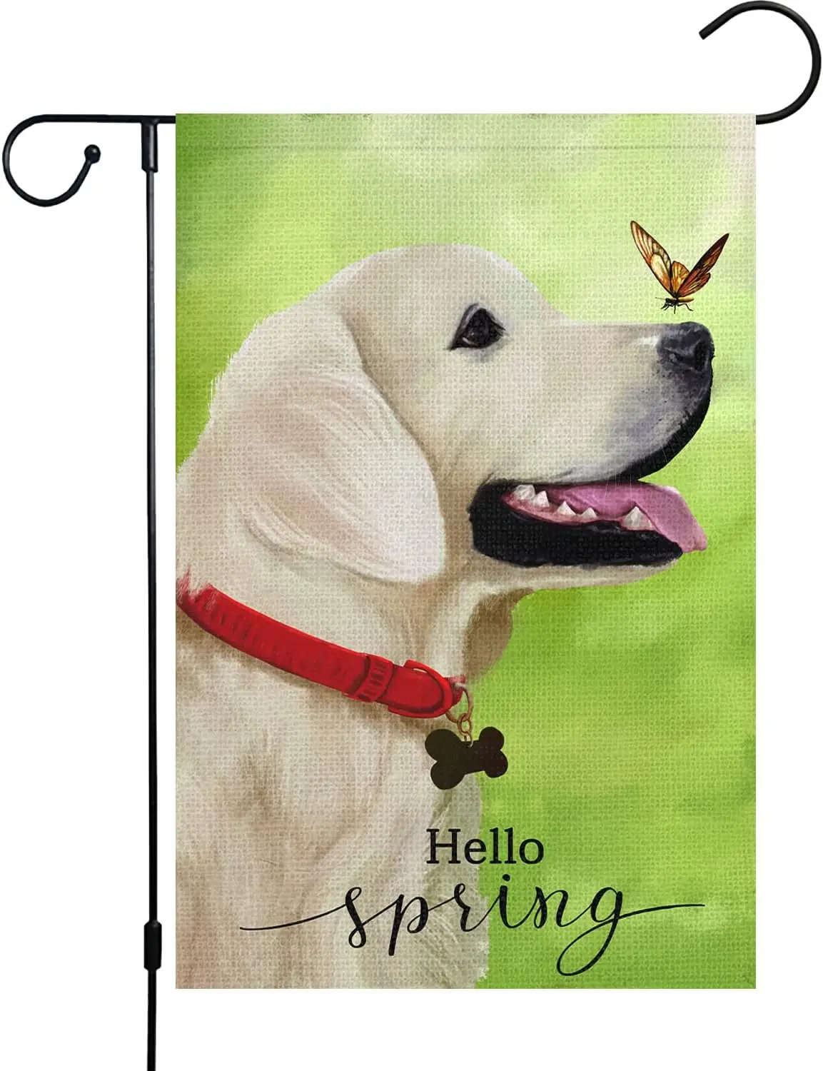 

Hello Spring Garden Flag 12x18 Double Sided Polyester Small Dog Butterfly Welcome Garden Yard House Flags Outside Outdoor