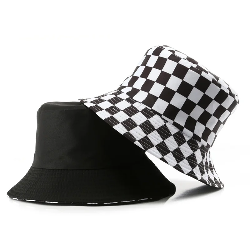 

Double-sided Plaid Women's Bucket Hats Cotton Men Panama Hat Summer Fisherman Hat Outdoor Hip Hop Sun Bone Caps