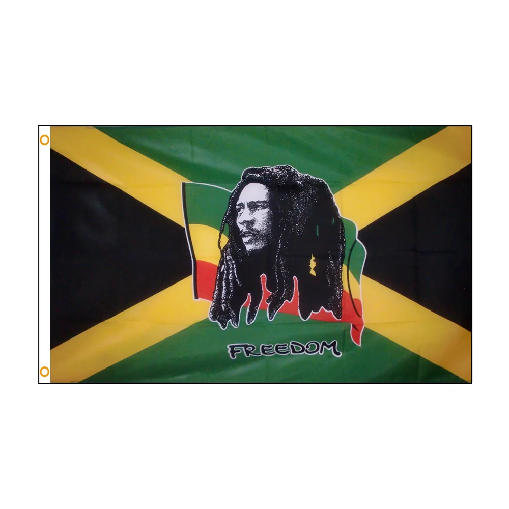 

Флаг Jamaica Bob Marley Freedom, яркие цветные двухслойные флаги регги из полиэстера с латунными прокладками, украшение для помещений и улицы