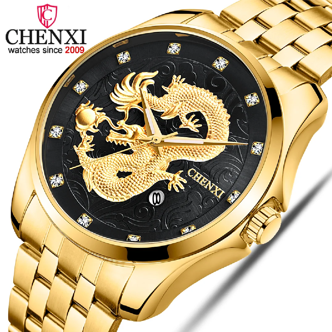 

CHENXI Mens Watches Top Brand Luxury Clock Man Fashion Full Steel Golden Quartz Watch Men Business Waterproof Date Wristwatches