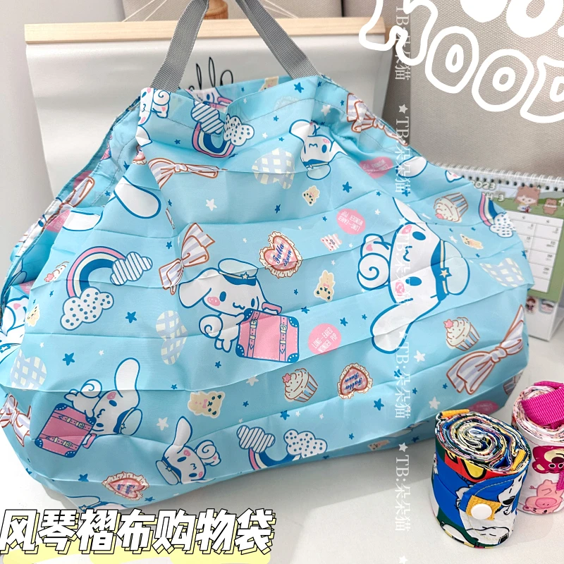 

Kawaii Sanrion Cinnamoroll Folding Environmental Shopping Bag Fold Easy Storage Lightweight Carrying Roll Bag Large for Women