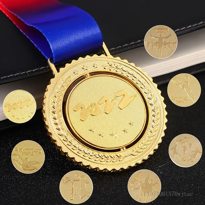 

1pc Customized rotatable medal Customized listing Metal basketball Football Badminton Table Tennis Games Swimming medal