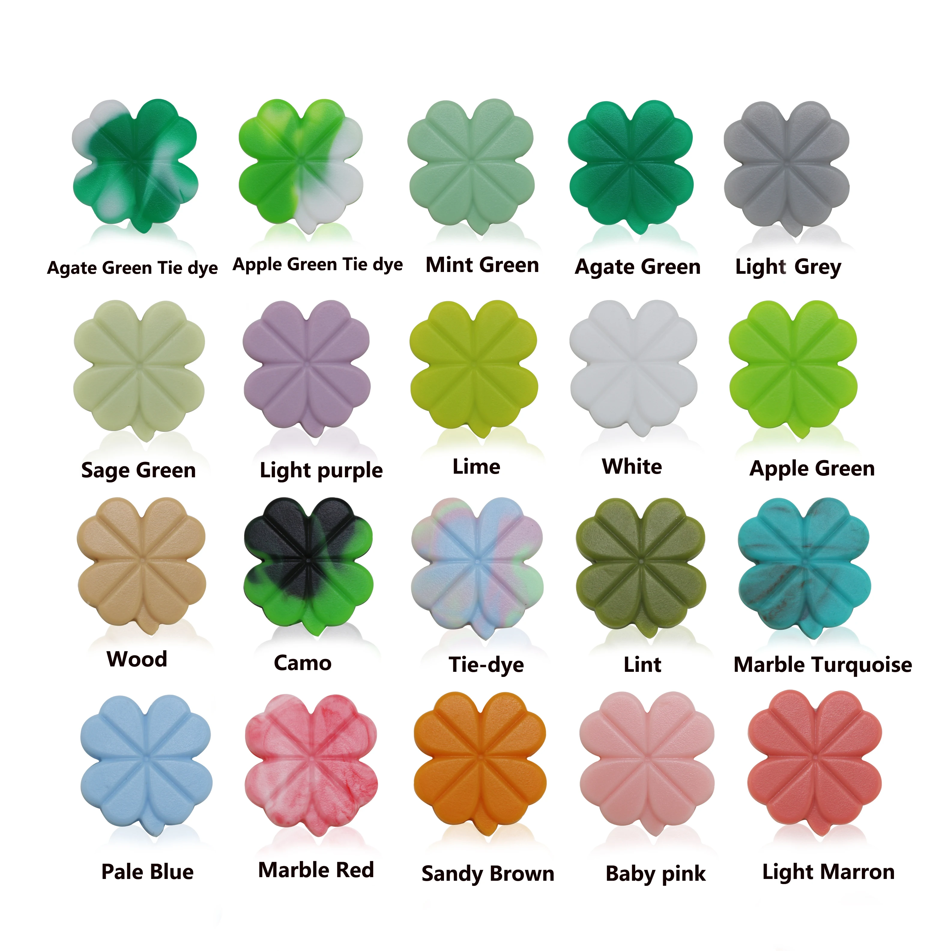 

Новинка 100 шт. 50 шт. листья силиконовые бусины шамбовидный агат зеленый счастливый четырехлистный клевер жемчужные Свободные Круглые шарики самодельные ручки