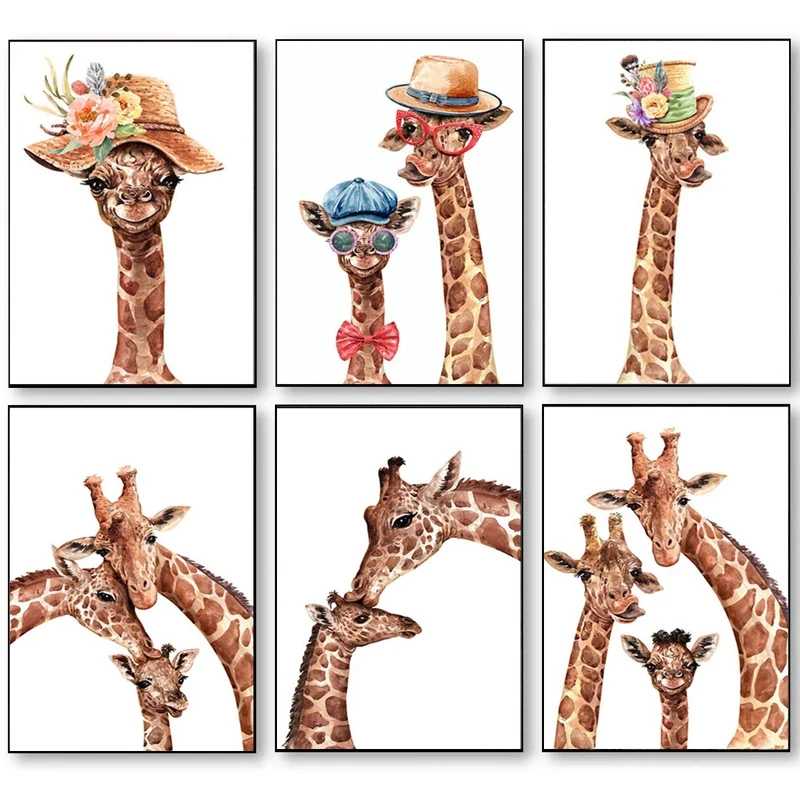 

Funny Animal Cute Giraffe Family Canvas Paintings Poster and Print Wall Art for Living Room Home Wall Decoration Cuadros Unframe
