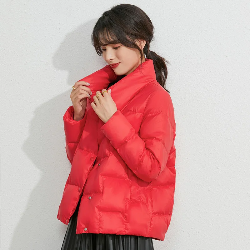 Autumn and Winter Korean style down jacket women's short white duck down warm winter coat loose simple bread jacket