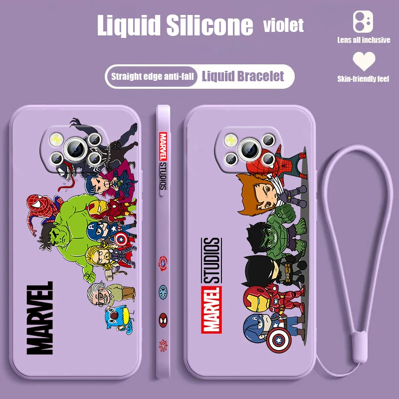

Marvel Avengers Fashion For POCO C55 C50 C40 M5S M4 M3 F4 F3 X5 X4 X3 X2 NFC GT Pro Liquid Left Rope Lanyard Phone Case