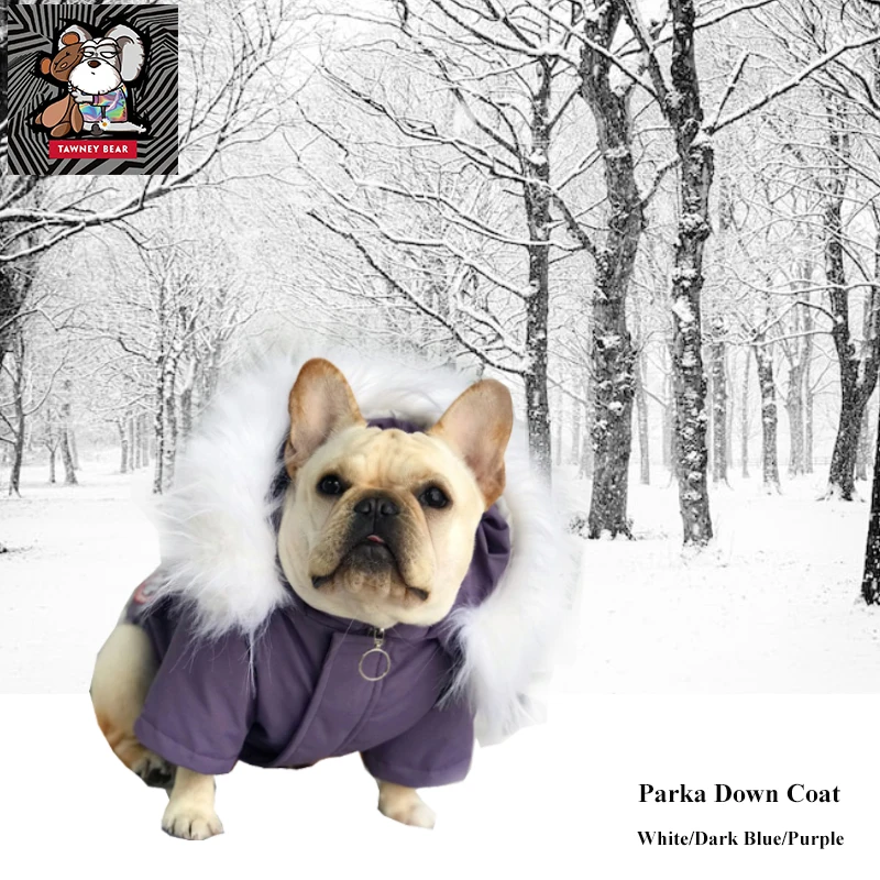 

TawneyBear Winter Warm Down Dog Coat Thick Parka Pet Clothes Removable Windproof Fur Collar Hat Cat Jacket Yorkshire Schnauzer