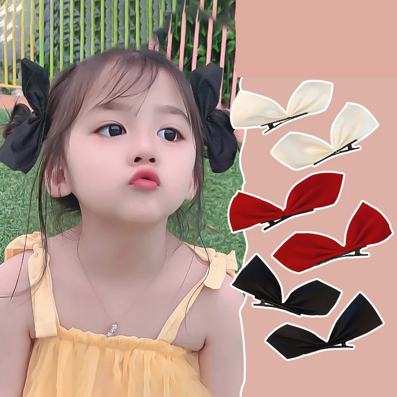 

2PCS New Korean Satin Bow Hairpins Children Sweet Headwear Girls Clips Woman Barrettes Hairgrips Cute Hair Accessories