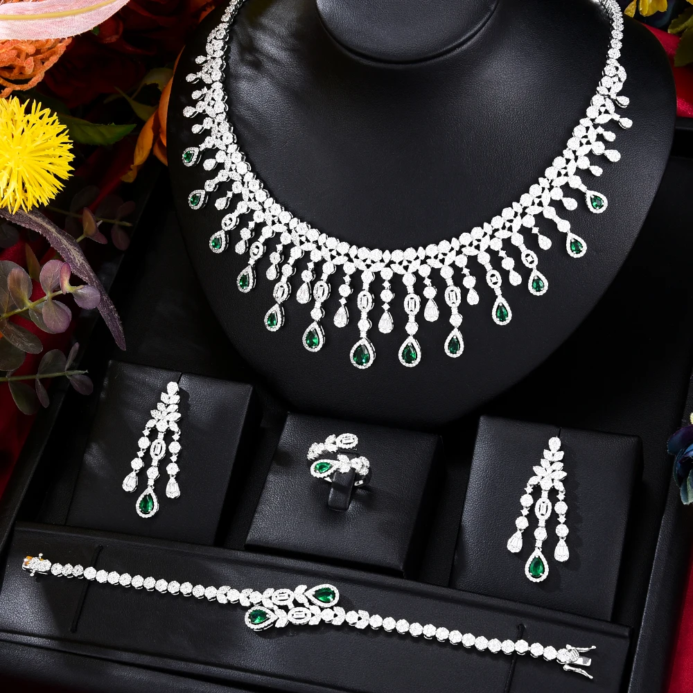 

Kellybola Luxury New Necklace Earrings Bracelet Rings Jewelry Sets 4PCS For Women Indian Nigerian Wedding Jewelery Set Gift New