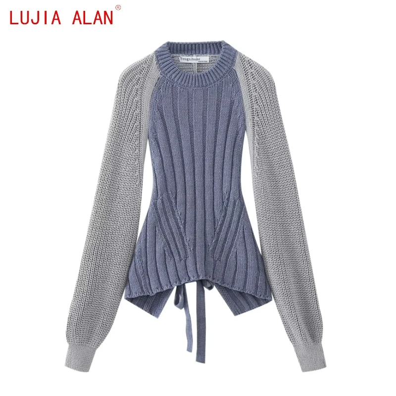 

Autumn New Women Sexy Backless Lace Up Bow Knitted Sweater Female Raglan Sleeve Pullover Casual Loose Tops LUJIA ALAN SW2501