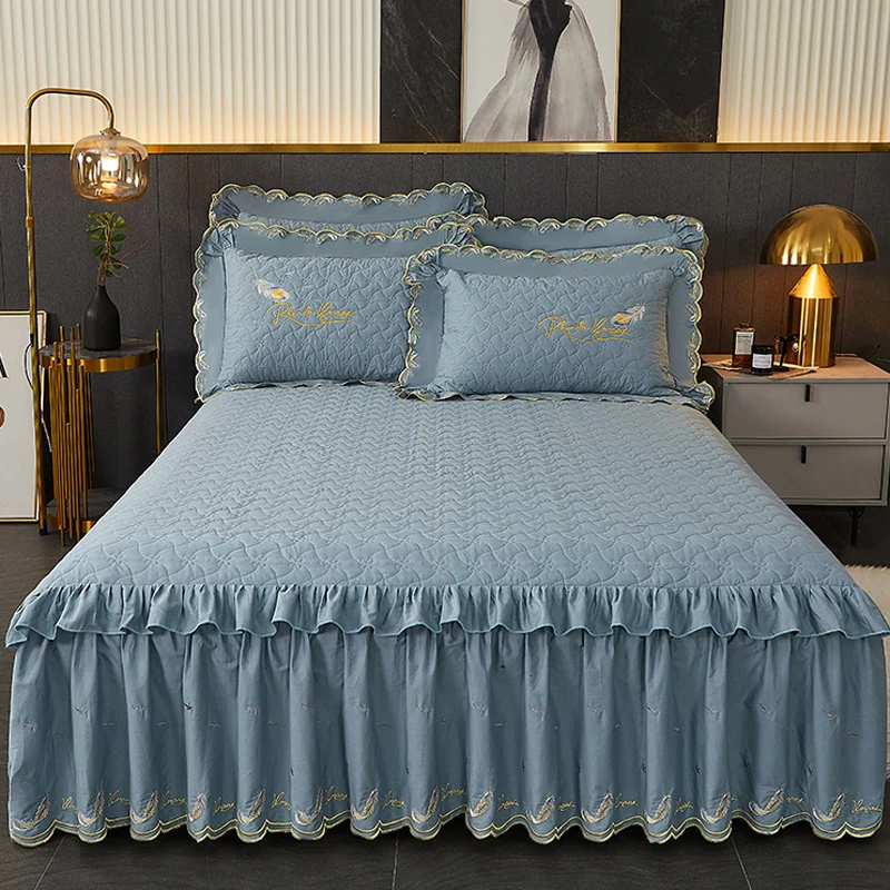 Хлопковая стеганая юбка-кровать Высококачественная кружевная простыня с