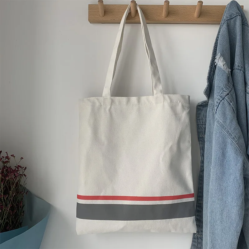 

Women Stripe Print Canvas Tote Bag Femal Zipper Shoulder Bag Large Cloth Shopping Bag Grocery Shopper Bag Eco Handbag For Girl