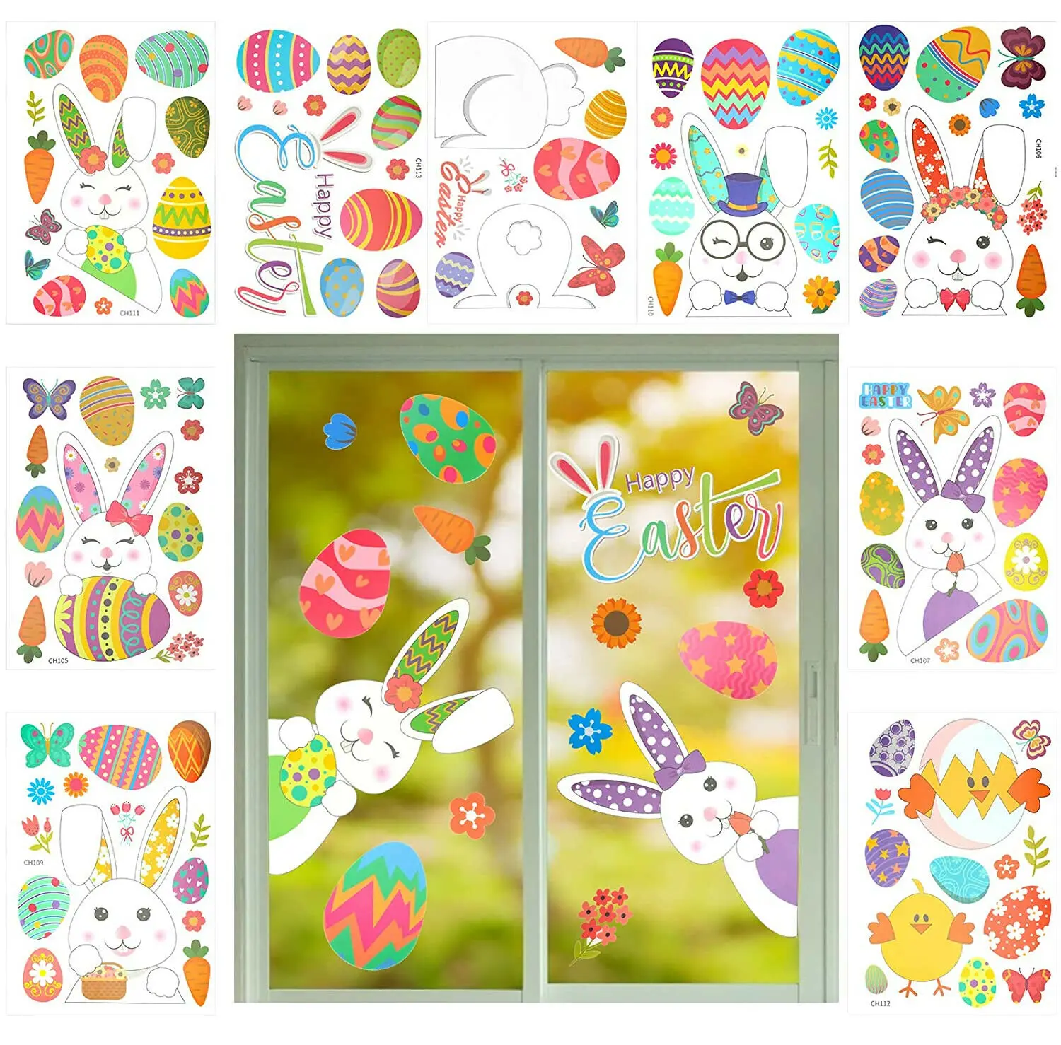 

9 Sheets Happy Easter Window Stickers Gnome Rabbit Window Decals For Kids Room Decor Easter Eggs Stickers Spring Easter Home